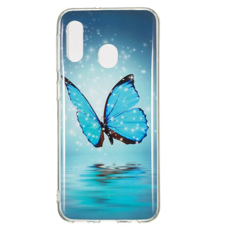 Θήκη Samsung Galaxy A20e Φθορίζουσα Μπλε Πεταλούδα