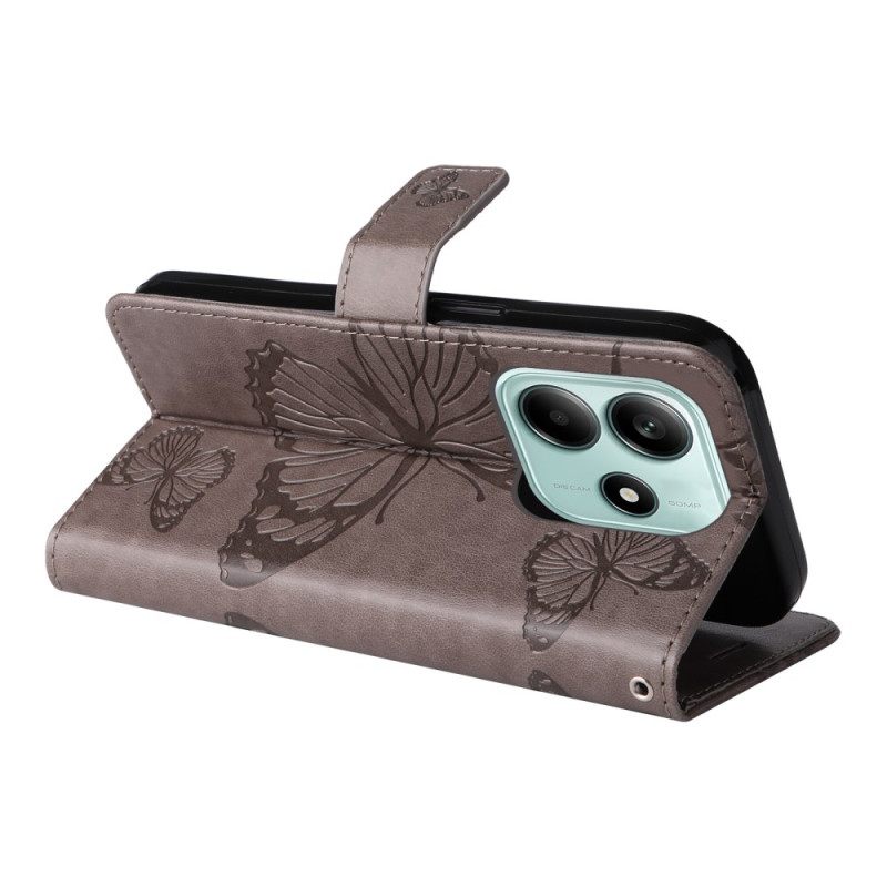 Δερματινη Θηκη Xiaomi Redmi Note 14 5g Γιγάντιες Πεταλούδες Με Λουράκι