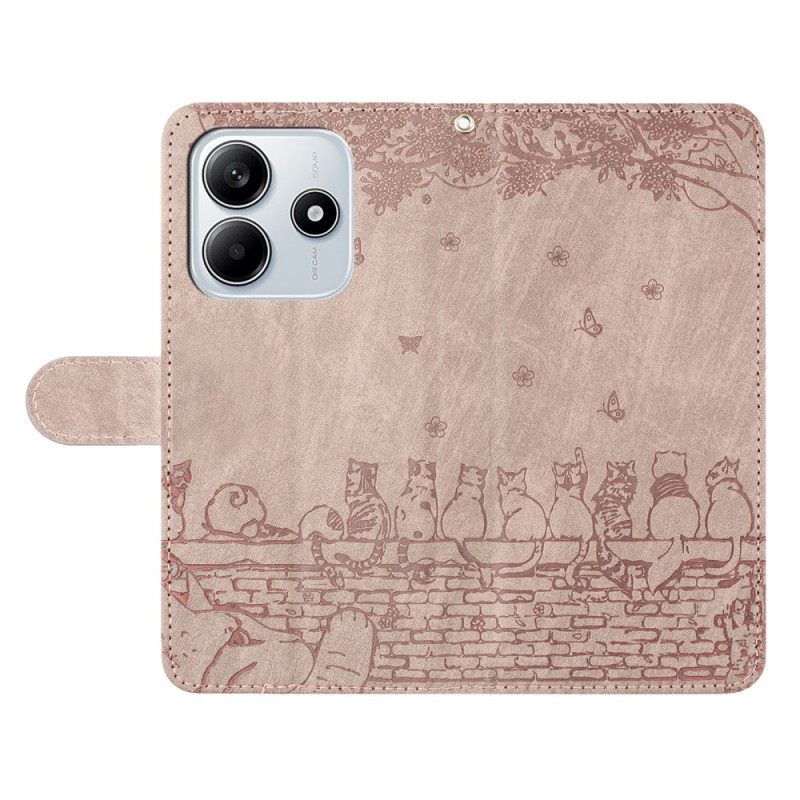 Δερματινη Θηκη Xiaomi Redmi Note 14 5g Σχέδιο Γάτας Με Λουράκι