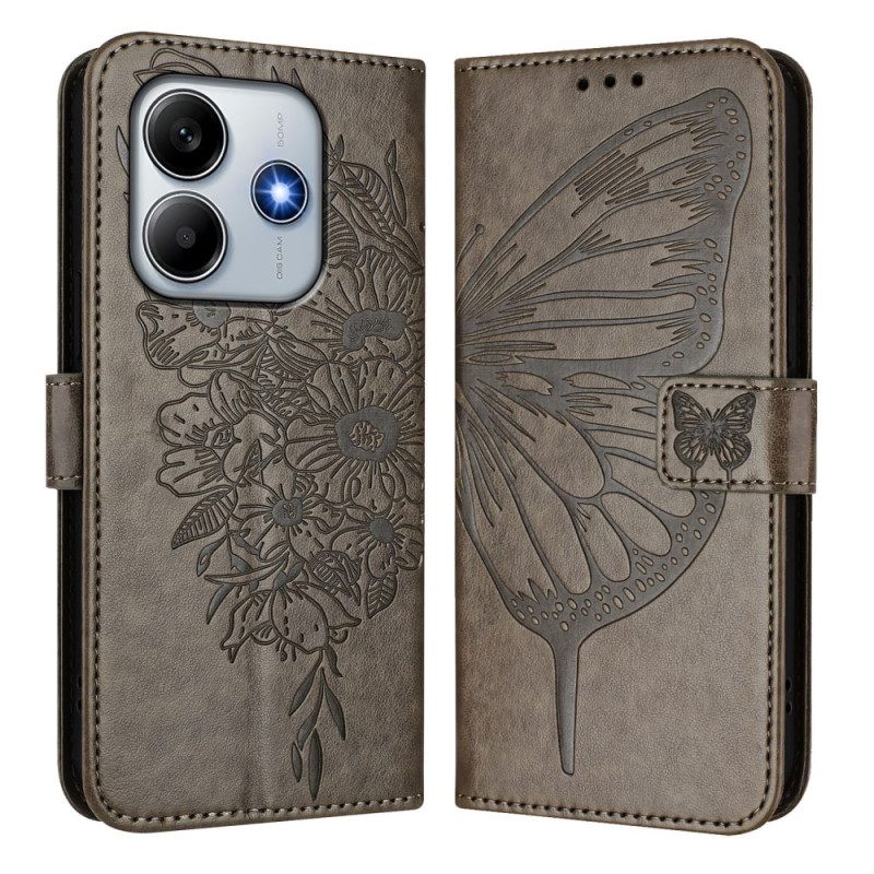 Δερματινη Θηκη Xiaomi Redmi Note 14 5g Σχέδιο Πεταλούδας Με Λουρί