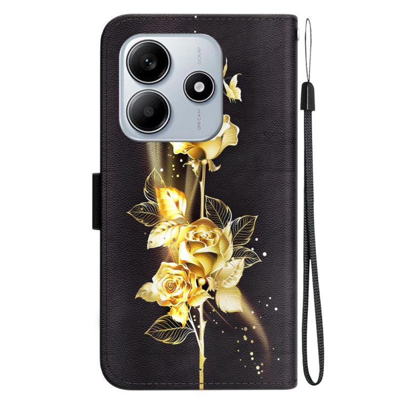 Δερματινη Θηκη Xiaomi Redmi Note 14 5g Χρυσές Πεταλούδες Και Τριαντάφυλλο