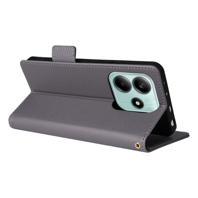 Δερματινη Θηκη Xiaomi Redmi Note 14 5g Υφή Λίτσι Με Λουράκι