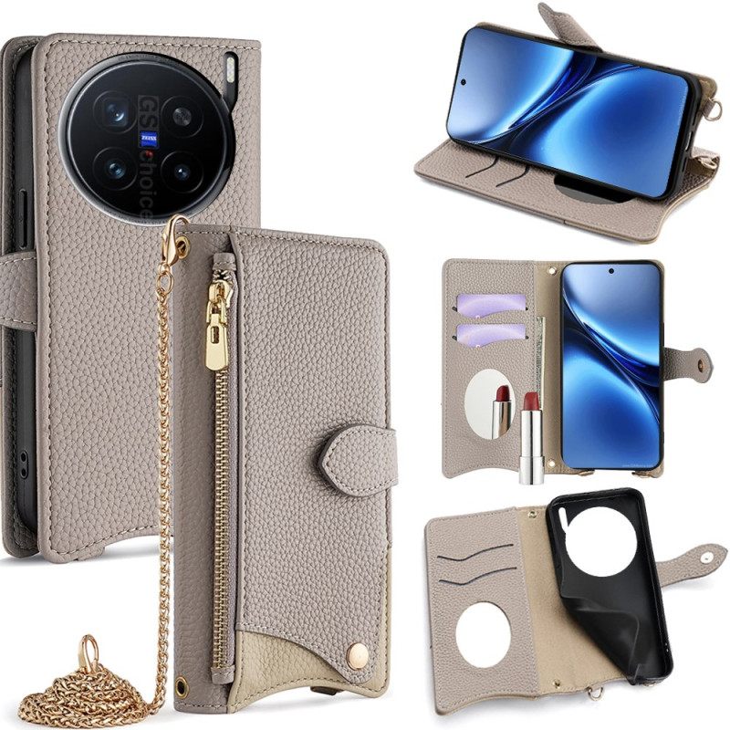 Δερματινη Θηκη Vivo X200 Pro Καθρέφτης Και Λουράκι Ώμου Σιλικόνης