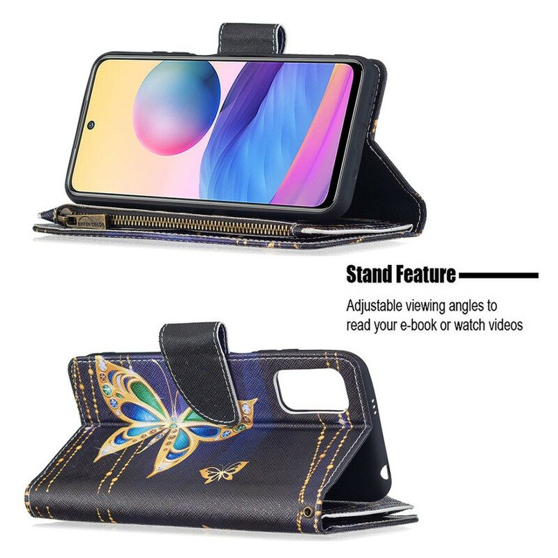 δερματινη θηκη Xiaomi Redmi Note 10 5G / Poco M3 Pro 5G Τσέπη Με Φερμουάρ Πεταλούδες