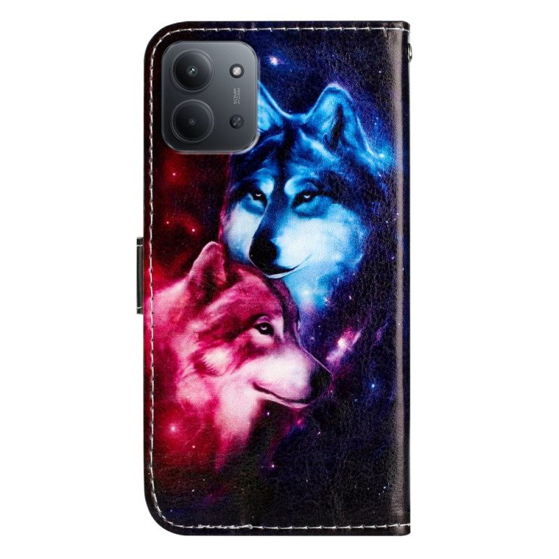 Δερματινη Θηκη Poco C85 Δύο Λύκοι