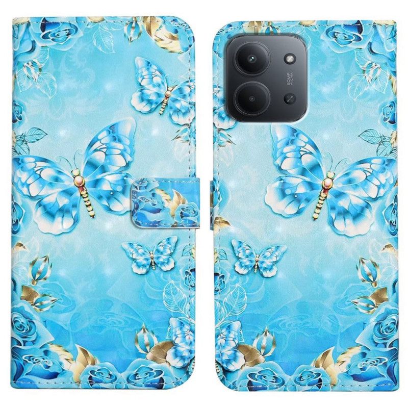 Δερματινη Θηκη Poco C85 Πεταλούδες Με Διαμάντια Σιλικόνης