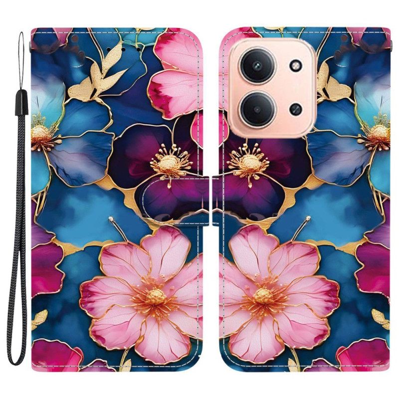 Δερματινη Θηκη Poco C85 Πολύχρωμα Λουλούδια