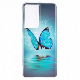 Θήκη Samsung Galaxy S21 Ultra 5G Φθορίζουσα Μπλε Πεταλούδα