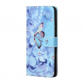 δερματινη θηκη Samsung Galaxy A13 5G με κορδονι Πεταλούδες Με Λουράκι Διαμαντιών