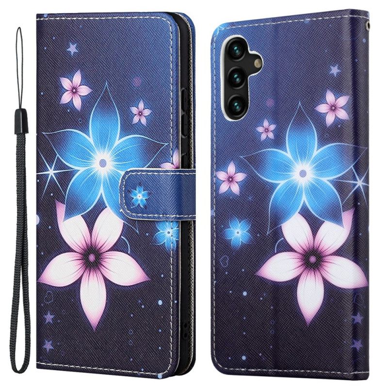 Θήκη Flip Samsung Galaxy A13 5G με κορδονι Lunar Strap Flowers