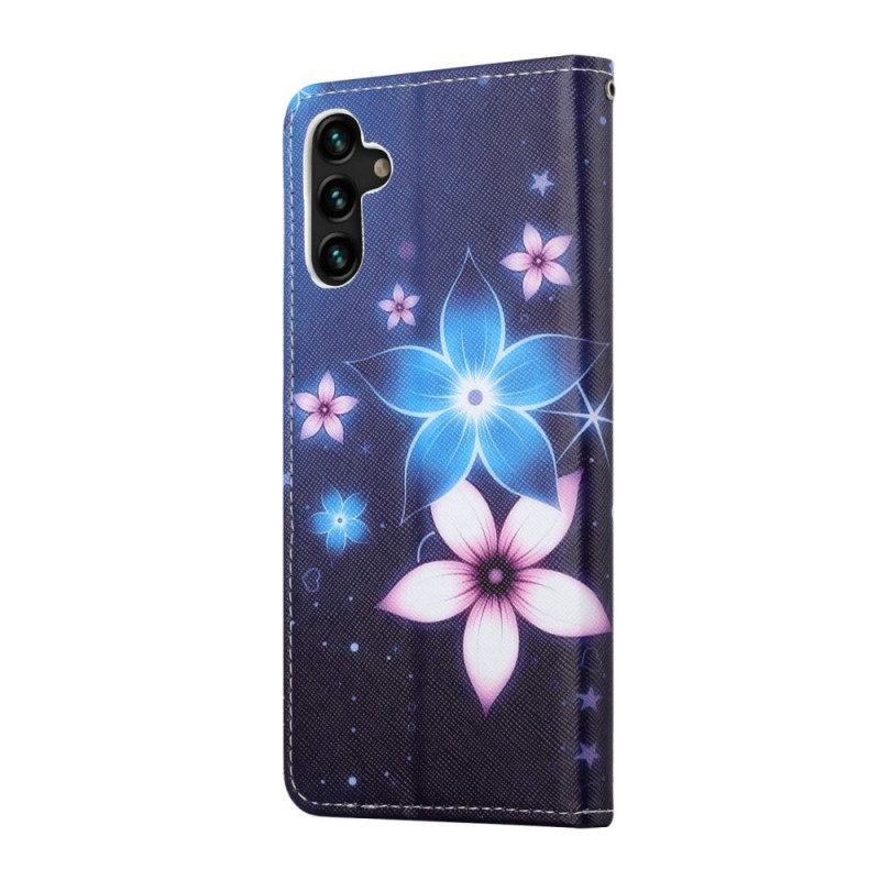Θήκη Flip Samsung Galaxy A13 5G με κορδονι Lunar Strap Flowers