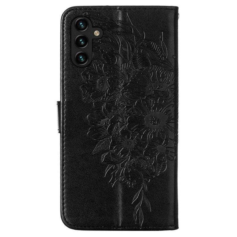 Θήκη Flip Samsung Galaxy A13 5G Σχέδιο Πεταλούδας Με Κορδόνι