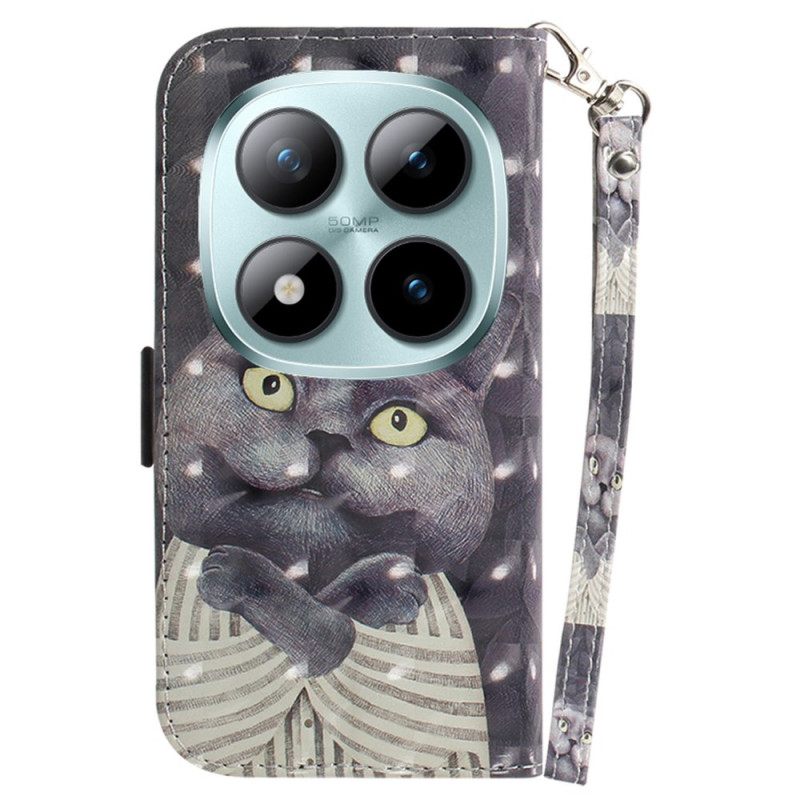 Δερματινη Θηκη Xiaomi Redmi Note 15 Pro 5g Γκρίζα Γάτα Με Λουράκια