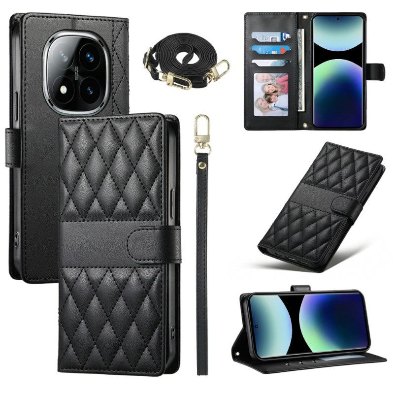 Δερματινη Θηκη Xiaomi Redmi Note 15 Pro 5g Καπιτονέ Με Λουράκια