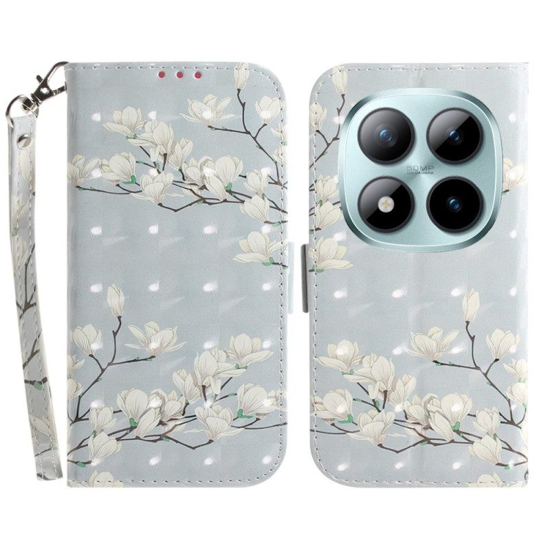 Δερματινη Θηκη Xiaomi Redmi Note 15 Pro 5g Λευκές Μανόλιες Με Λουράκια