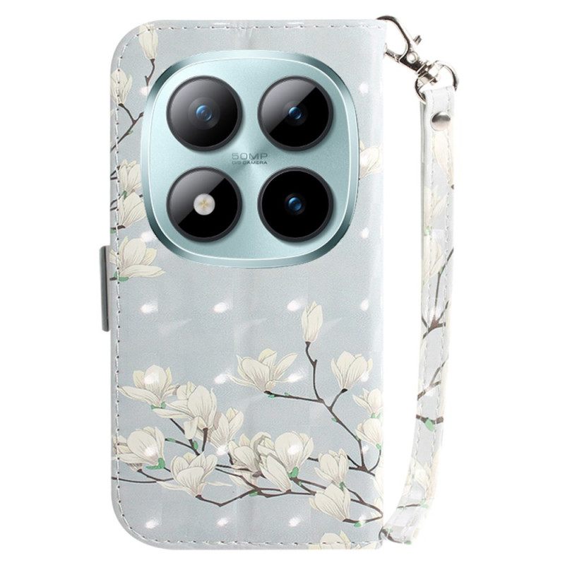 Δερματινη Θηκη Xiaomi Redmi Note 15 Pro 5g Λευκές Μανόλιες Με Λουράκια