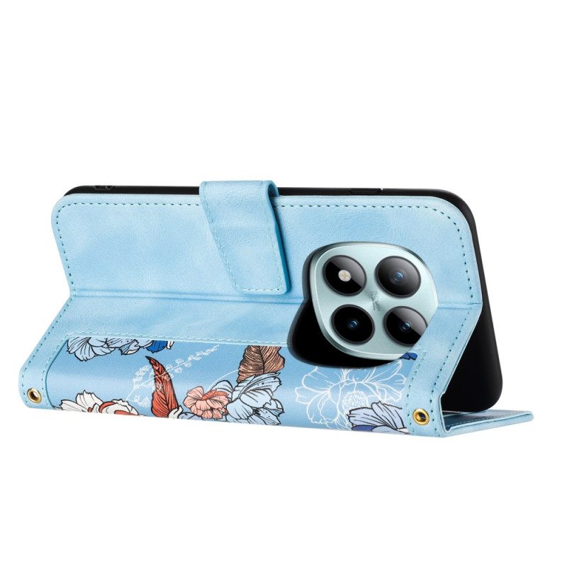 Δερματινη Θηκη Xiaomi Redmi Note 15 Pro 5g Λουλουδάτο Μοτίβο Με Λουράκι