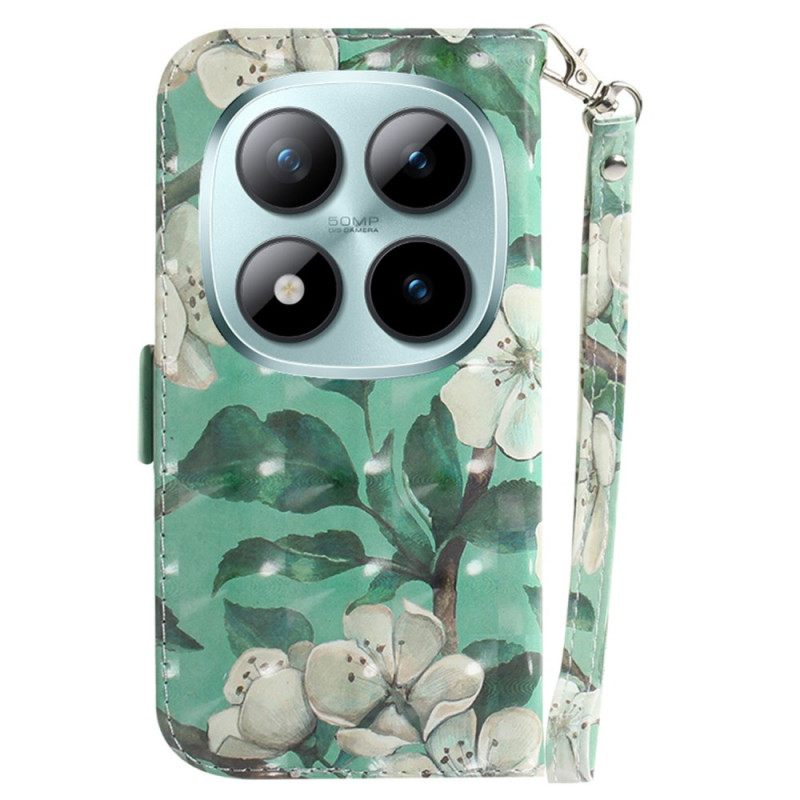 Δερματινη Θηκη Xiaomi Redmi Note 15 Pro 5g Λουλούδια Με Ακουαρέλα Και Λουράκια Σιλικόνης