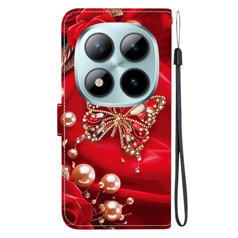 Δερματινη Θηκη Xiaomi Redmi Note 15 Pro 5g Μαργαριταρένια Ροζ Πεταλούδα