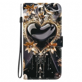 Δερματινη Θηκη Xiaomi Redmi Note 15 Pro 5g Μαύρη Και Χρυσή Καρδιά Σιλικόνης