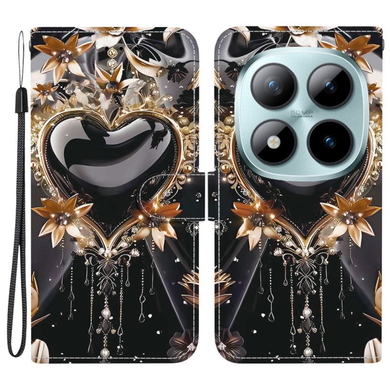 Δερματινη Θηκη Xiaomi Redmi Note 15 Pro 5g Μαύρη Και Χρυσή Καρδιά Σιλικόνης