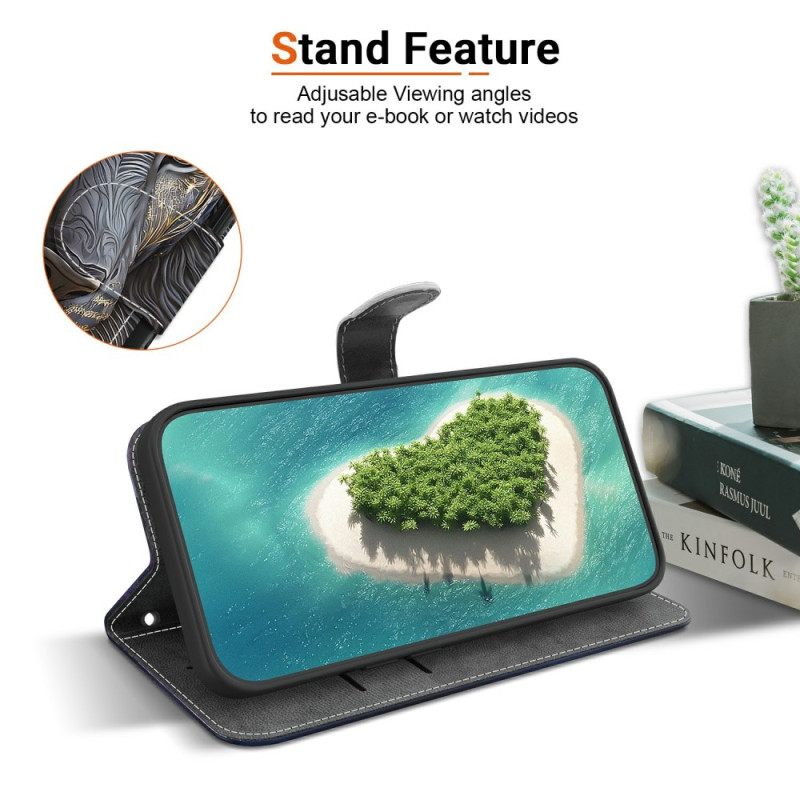 Δερματινη Θηκη Xiaomi Redmi Note 15 Pro 5g Μαύρο Και Χρυσό Λιοντάρι