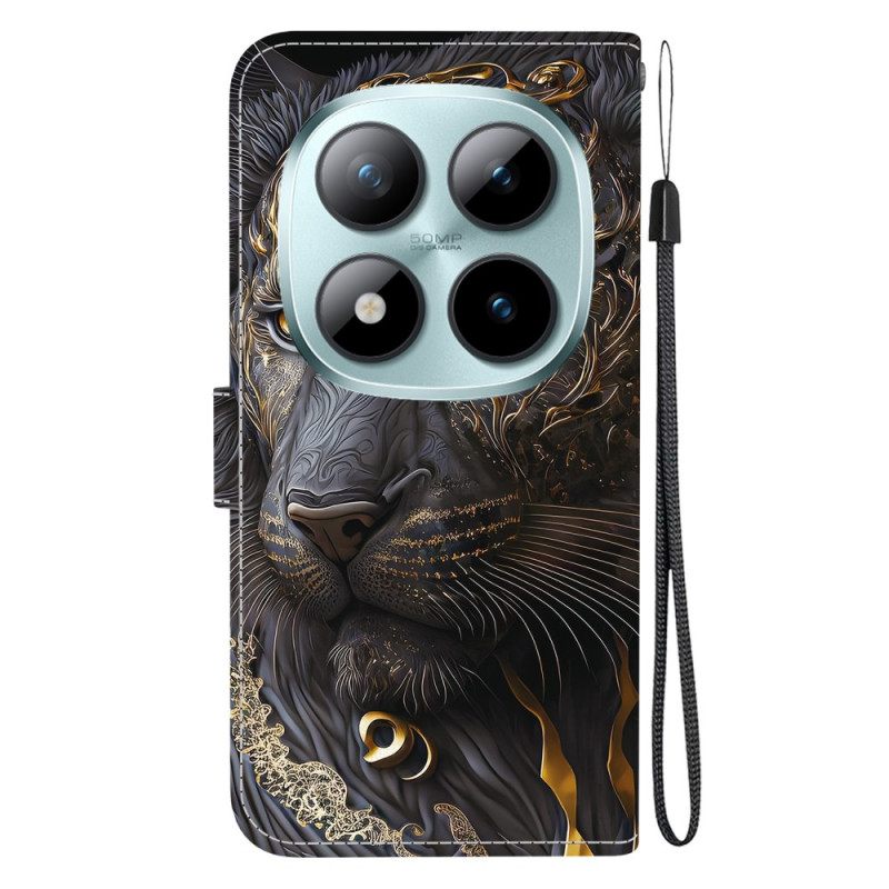 Δερματινη Θηκη Xiaomi Redmi Note 15 Pro 5g Μαύρο Και Χρυσό Λιοντάρι