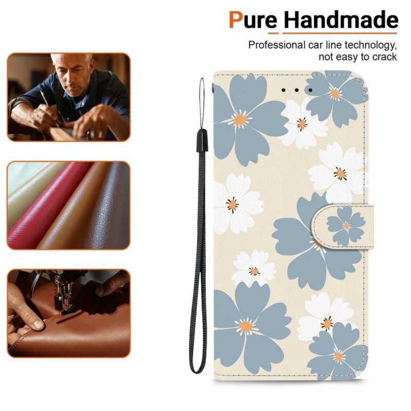 Δερματινη Θηκη Xiaomi Redmi Note 15 Pro 5g Μπλε Μαργαρίτες Σιλικόνης