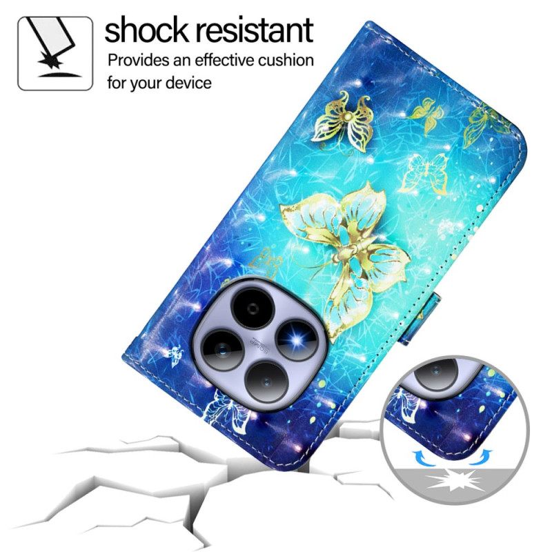 Δερματινη Θηκη Xiaomi Redmi Note 15 Pro 5g Χρυσές Πεταλούδες