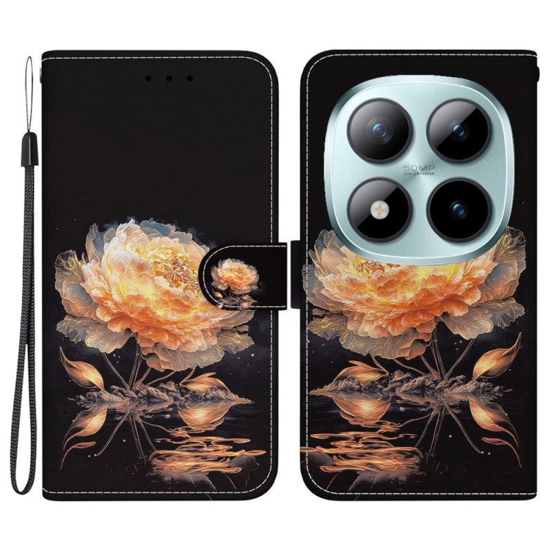 Δερματινη Θηκη Xiaomi Redmi Note 15 Pro 5g Χρυσή Παιώνια Σιλικόνης