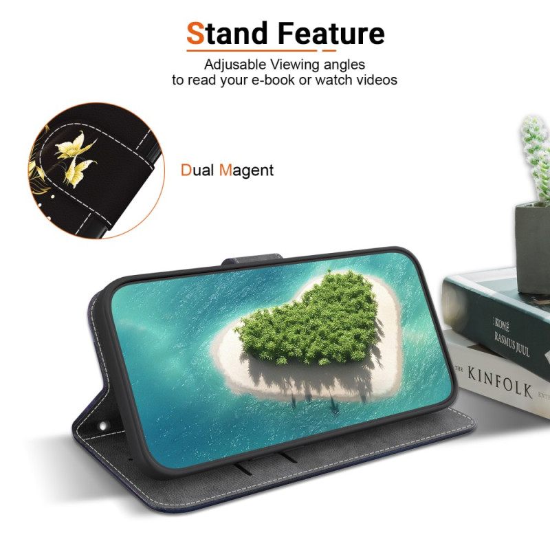 Δερματινη Θηκη Xiaomi Redmi Note 15 Pro 5g Χρυσή Πεταλούδα Και Τριαντάφυλλα