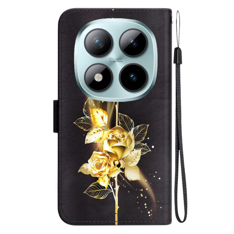 Δερματινη Θηκη Xiaomi Redmi Note 15 Pro 5g Χρυσή Πεταλούδα Και Τριαντάφυλλα