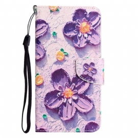δερματινη θηκη Samsung Galaxy A14 / A14 5G με κορδονι Λουλούδια Με Λουρί