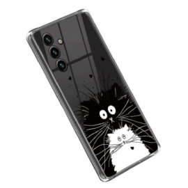 Θήκη Samsung Galaxy A14 / A14 5G Διάφανη Λευκή Γάτα Μαύρη Γάτα