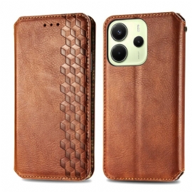 Δερματινη Θηκη Xiaomi Redmi Note 14 4g Εφέ Vintage Δέρματος Με Μοτίβο Διαμαντιών