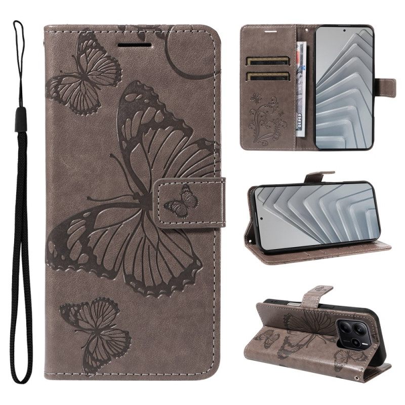 Δερματινη Θηκη Xiaomi Redmi Note 14 4g Γιγάντιες Πεταλούδες Σιλικόνης