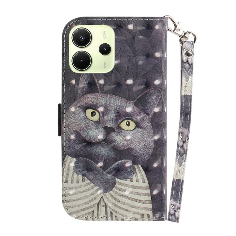 Δερματινη Θηκη Xiaomi Redmi Note 14 4g Γκρίζα Γάτα Με Λουράκι Σιλικόνης
