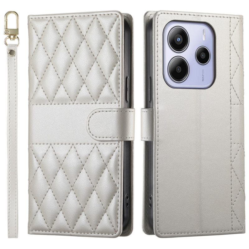 Δερματινη Θηκη Xiaomi Redmi Note 14 4g Καπιτονέ Με Λουρί Και Λουρί Ώμου