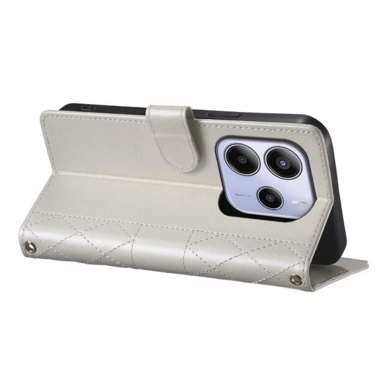 Δερματινη Θηκη Xiaomi Redmi Note 14 4g Καπιτονέ Με Λουρί Και Λουρί Ώμου