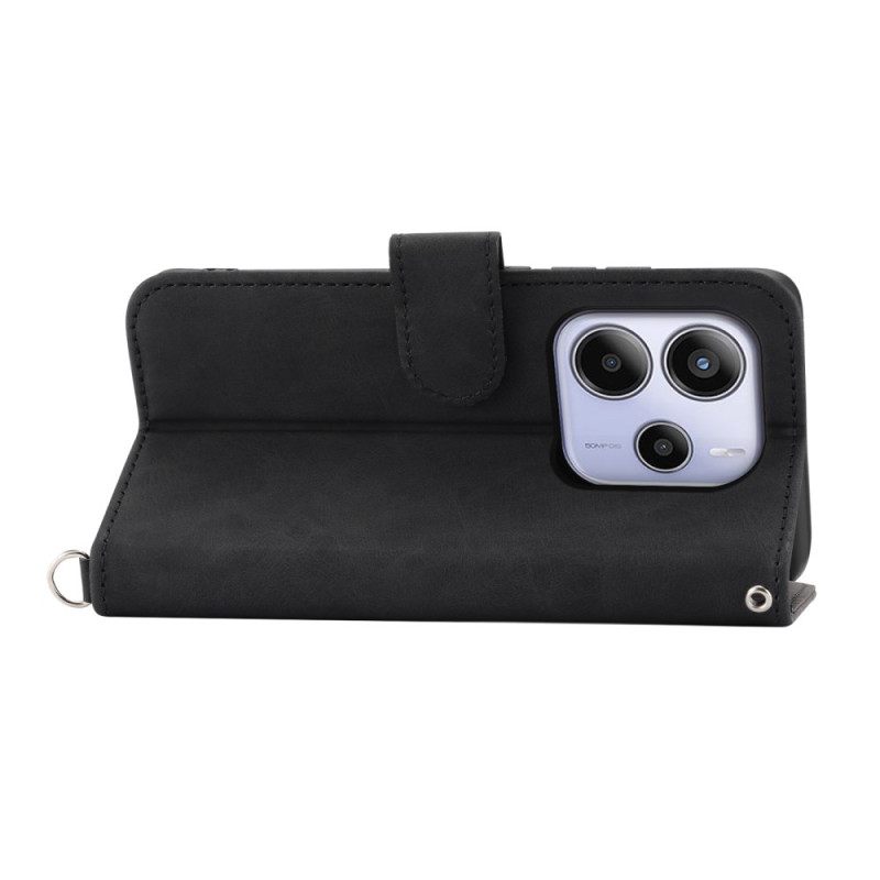 Δερματινη Θηκη Xiaomi Redmi Note 14 4g Λουλουδάτο Μοτίβο Και Λουράκια