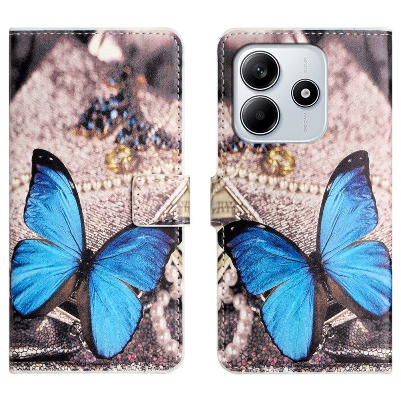 Δερματινη Θηκη Xiaomi Redmi Note 14 4g Μπλε Πεταλούδα Σιλικόνης