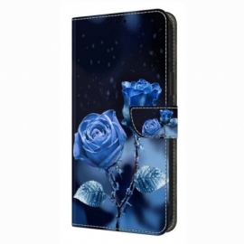 Δερματινη Θηκη Xiaomi Redmi Note 14 4g Μπλε Τριαντάφυλλα Σιλικόνης