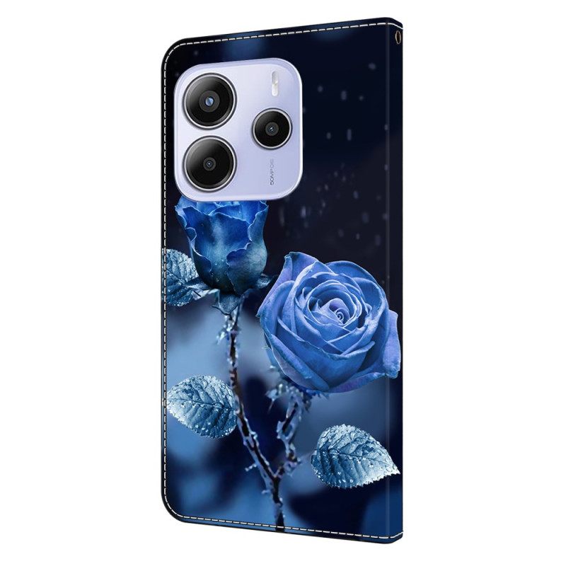 Δερματινη Θηκη Xiaomi Redmi Note 14 4g Μπλε Τριαντάφυλλα Σιλικόνης