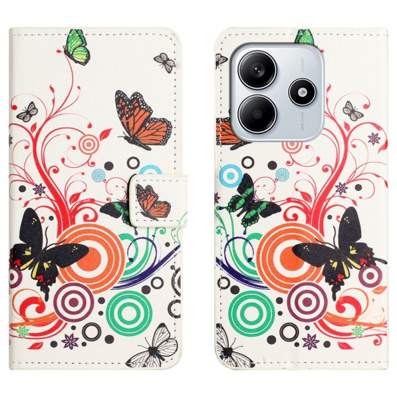 Δερματινη Θηκη Xiaomi Redmi Note 14 4g Πεταλούδες Σε Λευκό Φόντο
