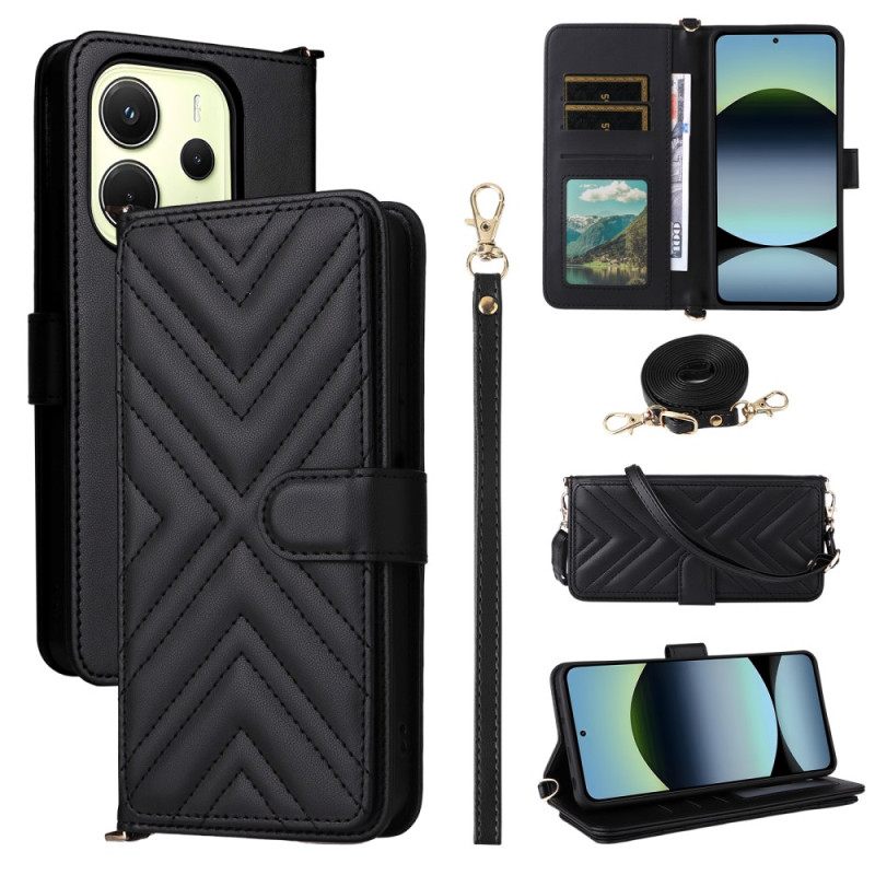 Δερματινη Θηκη Xiaomi Redmi Note 14 4g Πορτοφόλι Premium Με Λουρί Και Λουρί Ώμου