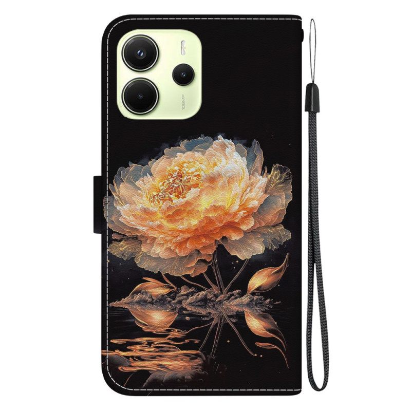 Δερματινη Θηκη Xiaomi Redmi Note 14 4g Πορτοκαλί Παιώνια