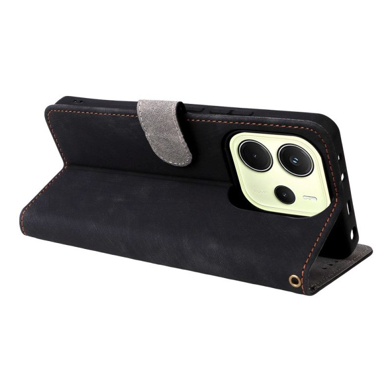 Δερματινη Θηκη Xiaomi Redmi Note 14 4g Προστασία Rfid Εφέ Σουέτ Με Λουρί Σιλικόνης