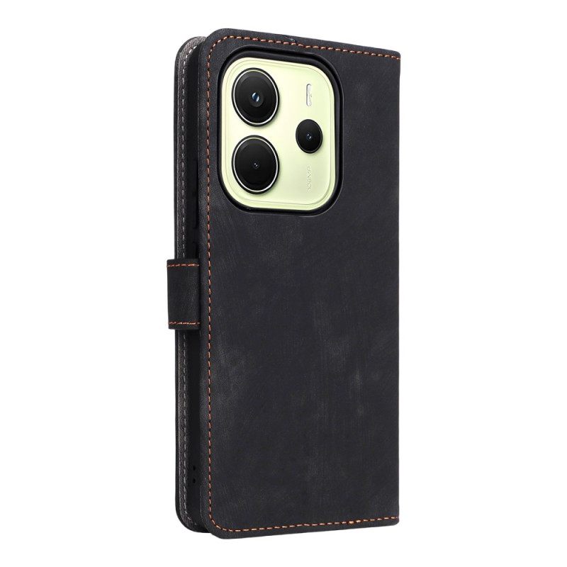 Δερματινη Θηκη Xiaomi Redmi Note 14 4g Προστασία Rfid Εφέ Σουέτ Με Λουρί Σιλικόνης