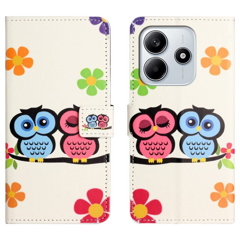 Δερματινη Θηκη Xiaomi Redmi Note 14 4g Ζευγάρι Κουκουβάγιων Σιλικόνης