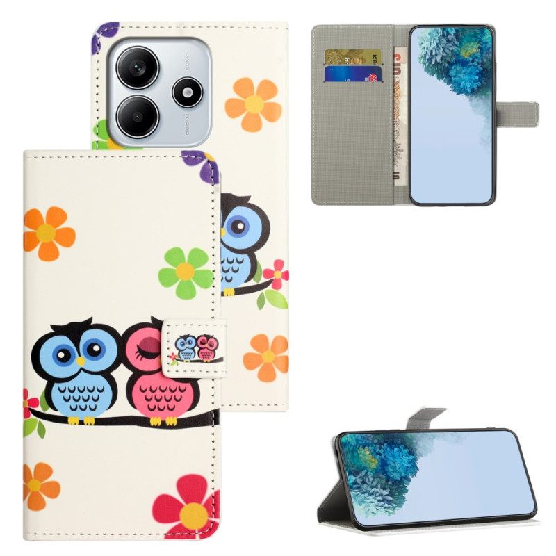 Δερματινη Θηκη Xiaomi Redmi Note 14 4g Ζευγάρι Κουκουβάγιων Σιλικόνης